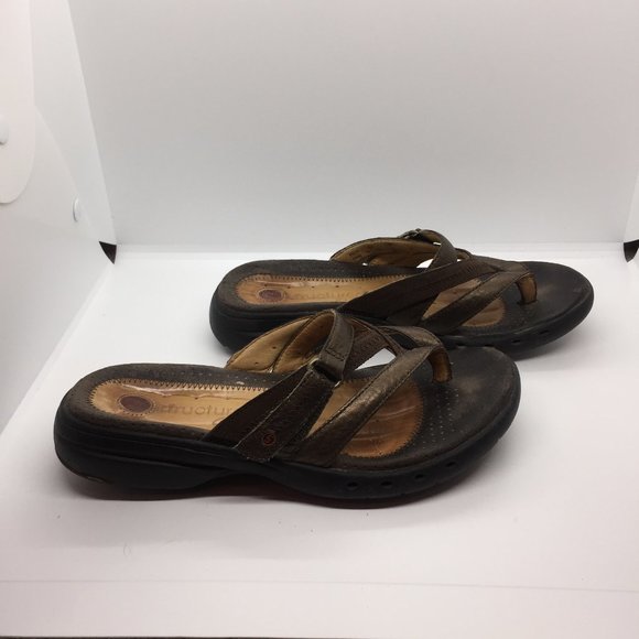 Clarks Pewter Bronze Leather Slip On  Sandals  6 - Picture 4 of 10